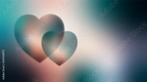Holographic hearts in pink and blue blur gradient background