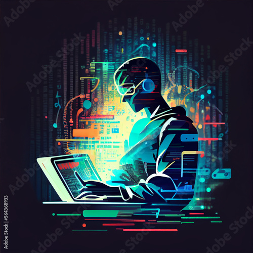Data management digital technology software development. Illustration Generat...
