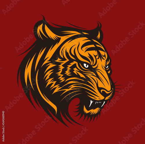 tiger logo vector illustration with red background