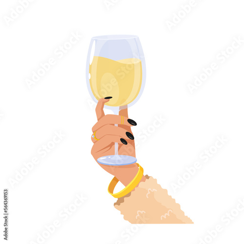 A woman's hand holding a champagne glass isolated on white background