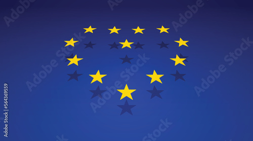 European union flag with stars forming a heart shape with shadows. European flag with floating stars.
