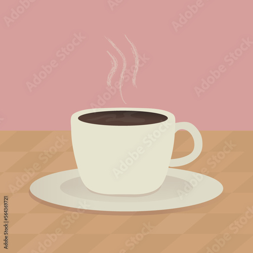 hot cup of coffee. illustration of a cup on the table. breakfast illustration. hot drink drawing. coffee art for coffee shop, stores, establishments, visual identity, artprint