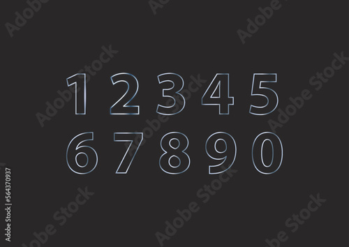 outline of numbers zero to nine. numbers to use in events, ceremonies, counts, business, displays. chrome texture. blue color. numbers for games, movies.