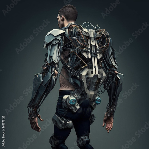Man with exoskeleton. Generative AI.