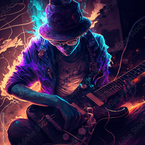 illustration man playing guitar