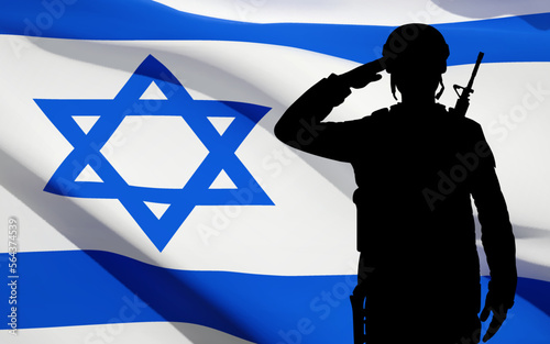 Silhouette of soldier with Israel flag.Concept - armed forces of Israel. EPS10 vector