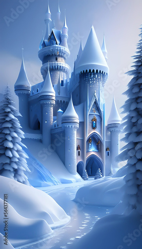 A fantasy castle made of ice. Generative ai.	