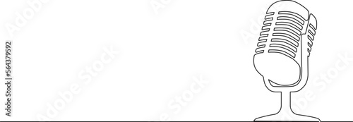 continuous single line drawing of microphone for podcast recording, line art vector illustration