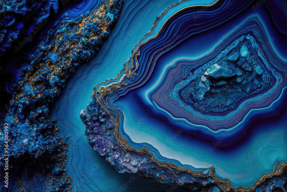 Blue Sapphire Geode Gemstone Crystal Background - obrazy, fototapety, plakaty 