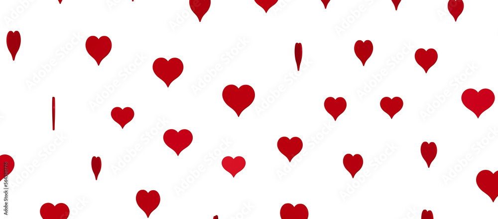 Falling red and pink hearts isolated on transparent background. Valentine’s day design