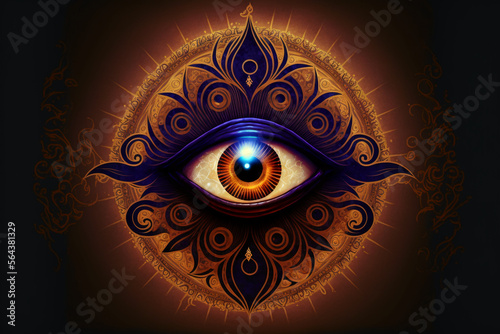 All-seeing eye. Intuition.. AI generation photo