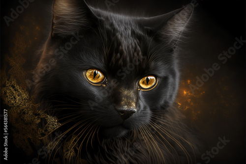 Beautiful black cat. AI generation