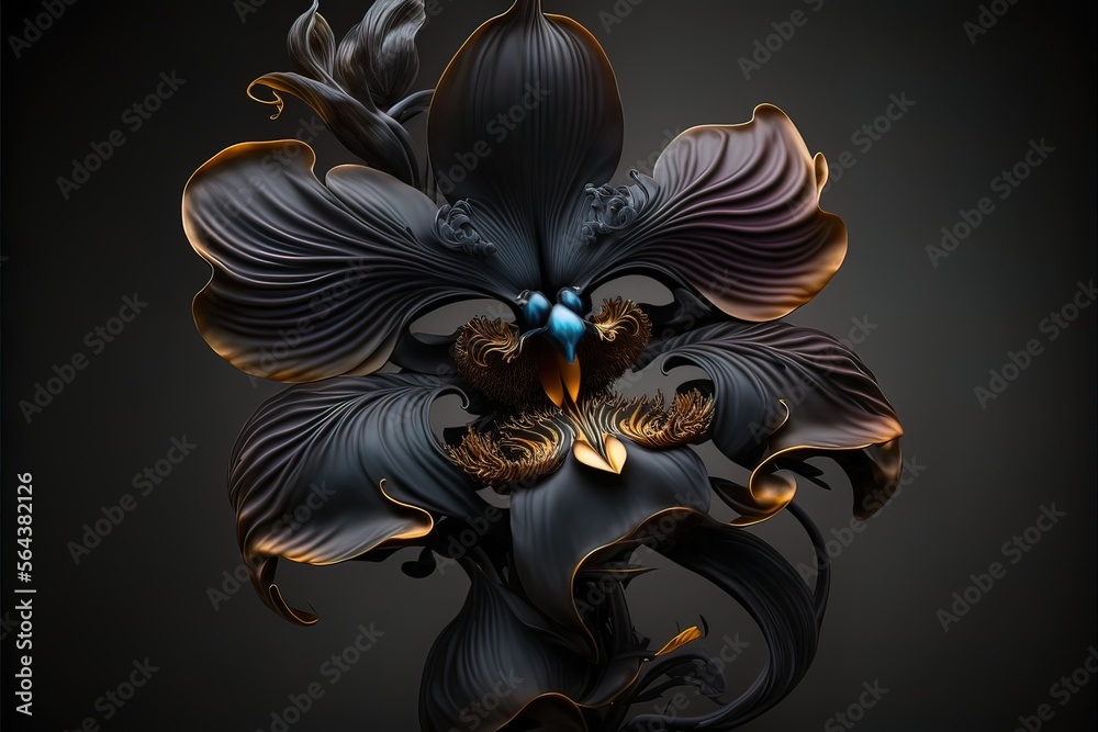 Black orchid on a dark uniform background. Beautiful black flower. AI Black orchid on a dark uniform background. Beautiful black flower. AI