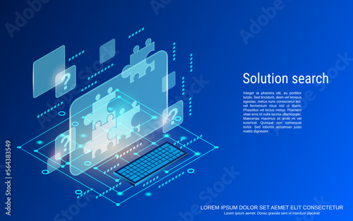 Solution search, business management, innovation flat 3d isometric vector concept illustration