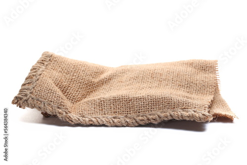 Jute, linen sack isolated on white background, side view