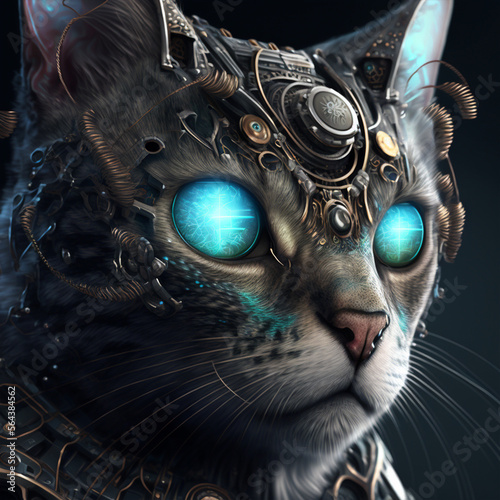 fanatsy cat in cyborg body artificial intelligence