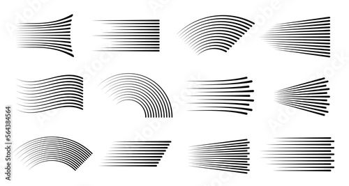 Speed motion lines, fast effect of black line pattern, vector background with light ray elements. Speed motion or flash blast lines, web technology energy beam bursts and linear strips of fast action