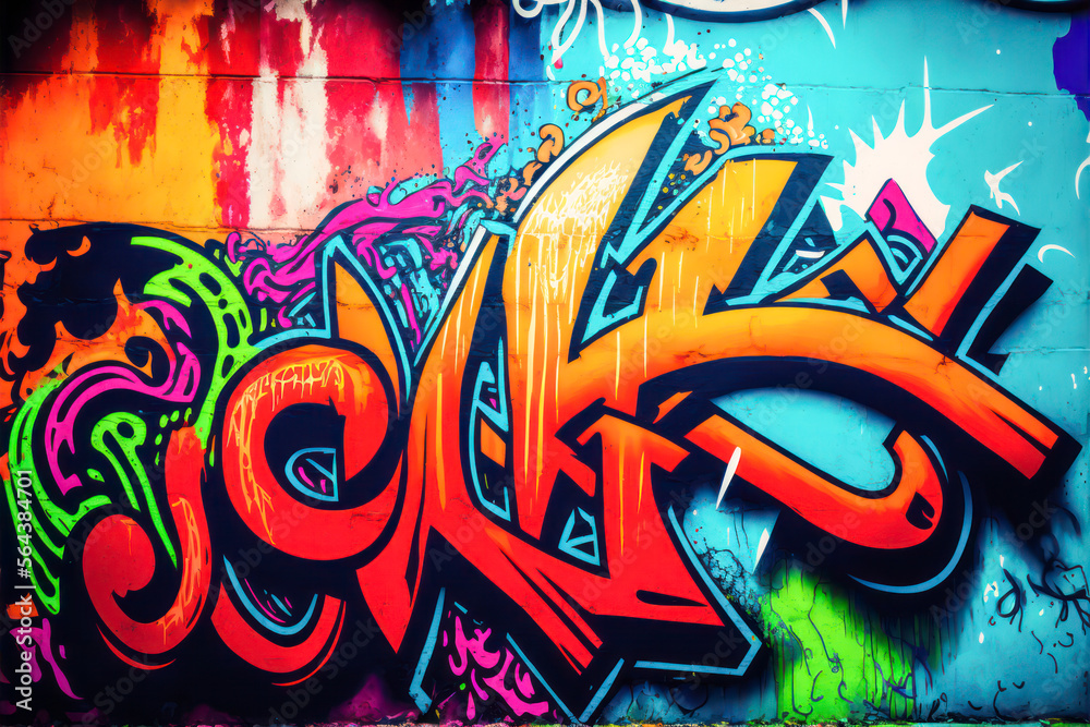 Colorful abstract graffiti wall art. Generative AI.