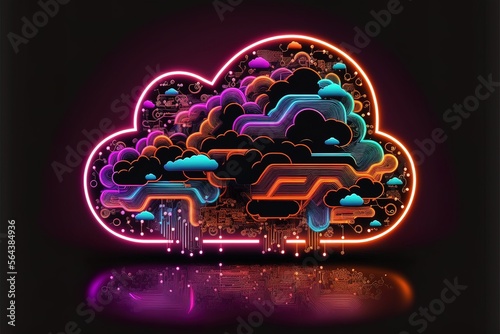 Neon dark background. Cloud...