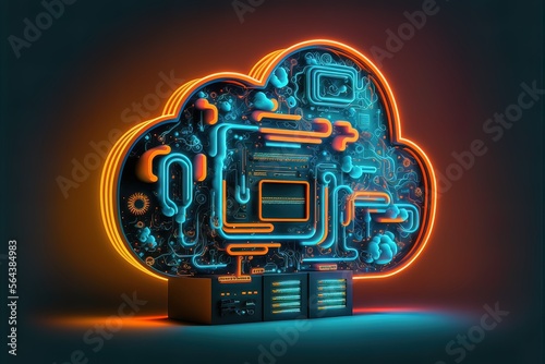 Neon dark background. Cloud...
