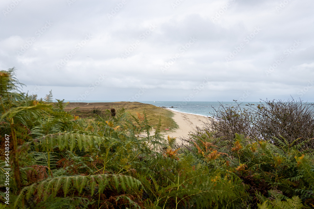 Herm Island, Channel Island in Bailiwick of Guernsey. Car free island is popular British Isles holiday destination. Belvoir Beach and cliff walk area on western side of island.