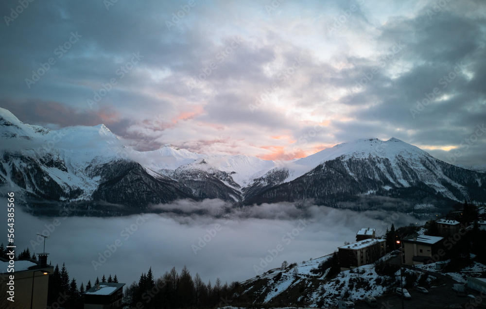 sunrise over the mountains, Orciere, French Alps