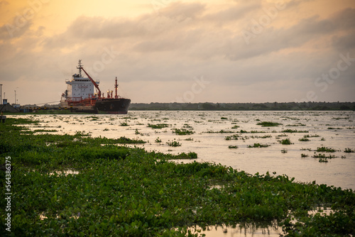 Chemical transport ship in a port on the Magdalena river in the city of Barranquilla. Colombia. 