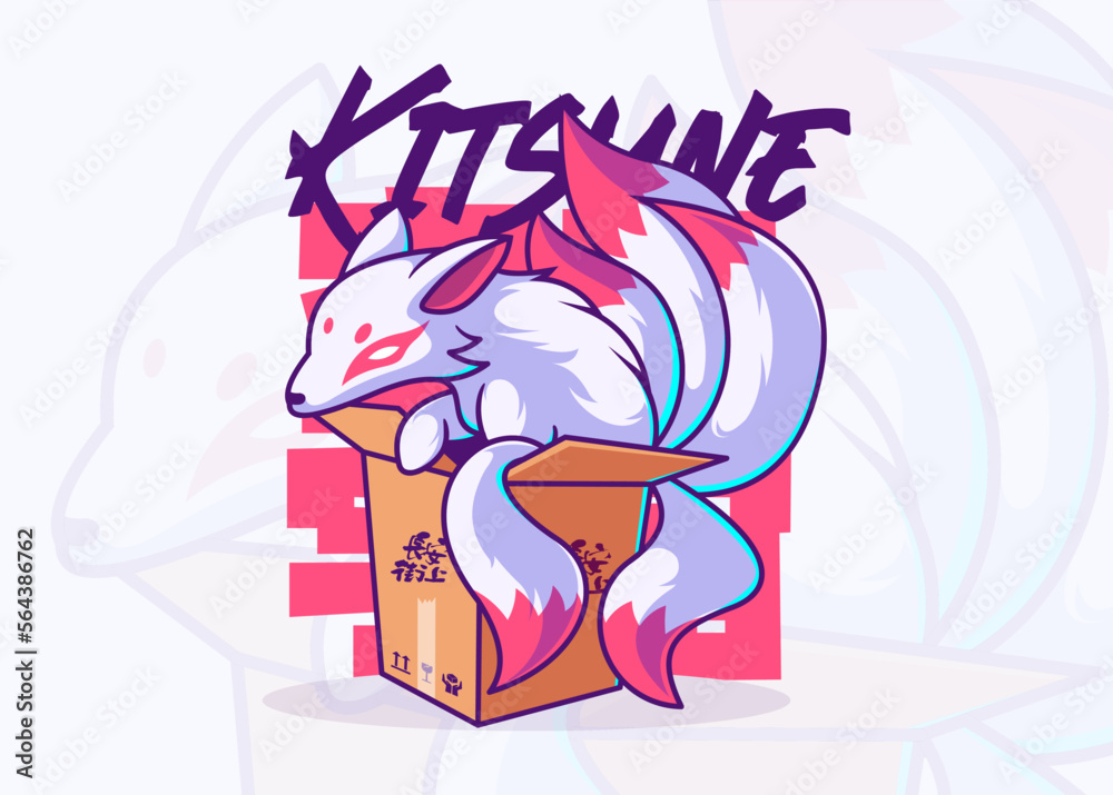 nine tails character illustration in cardboard vector icon, flat cartoon style.