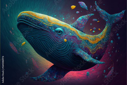 Abstract psychedelic whale. AI generation