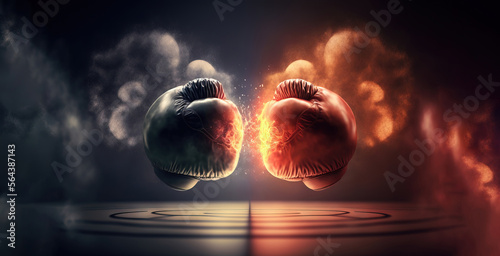 wide poster of hot fighting boxing gloves with copyspace on both sides