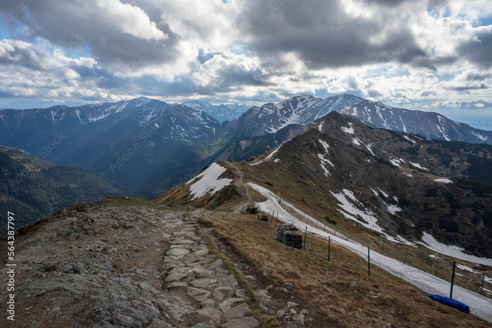 The red ridge trail from Kasprowy peak. Tatra Mountains.