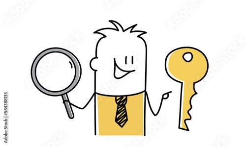 Stickman with magnifier. Unlocking.