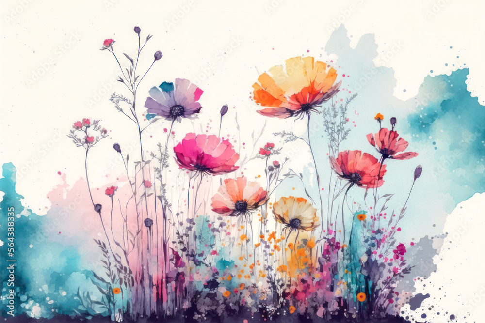 Abstract colorful illustration flower art. Generative AI. - obrazy, fototapety, plakaty 