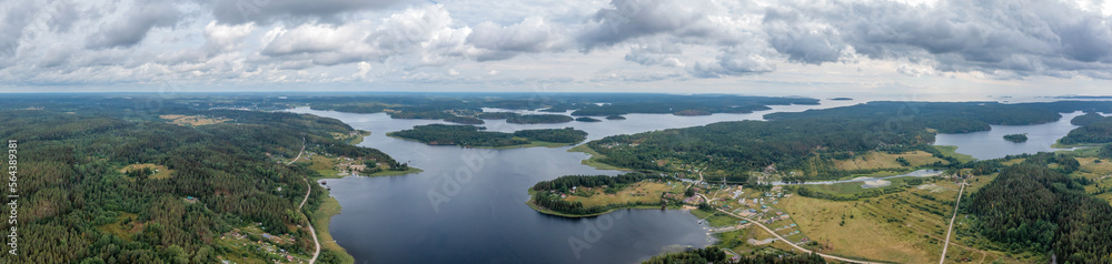 Panorama of Karelian nature of Russia, lakes and forests