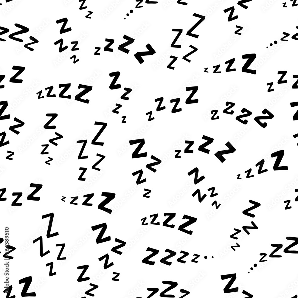 ZZZ, ZZZZ doodle bed sleep snore seamless pattern. Wrapping paper background, vector wallpaper or textile seamless pattern, fabric print or cover template with bedtime comic snooze snore sound ZZZ, ZZZZ doodle bed sleep snore seamless pattern. Wrapping paper background, vector wallpaper or textile seamless pattern, fabric print or cover template with bedtime comic snooze snore sound