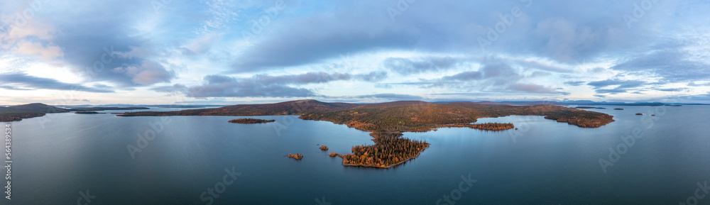 Panorama of the northern autumn nature, Murmansk region, Apatity.