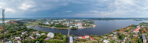 Center of Sortavala, a city on the border with Finland, a tourist destination in Karelia. Ladoga lake, Ladoga skerries. Top view frome drone