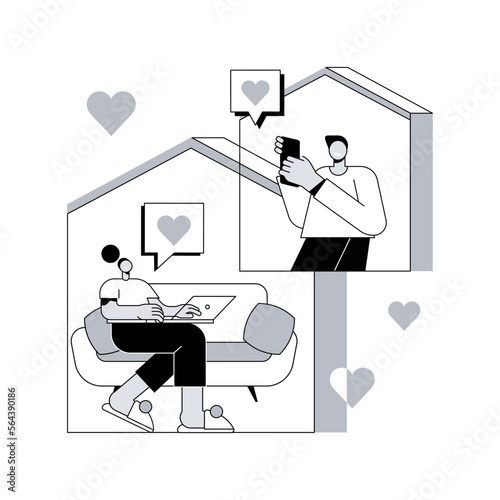 Online relationships abstract concept vector illustration. Romantic couple, girlfriend and boyfriend online meeting, virtual dating, social network, video application, romance abstract metaphor.