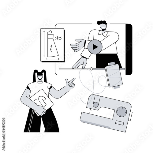 Sewing classes abstract concept vector illustration. Handicraft hobby, tailor machine, handmade clothing, DIY online video tutorial, fashion collection design, needlework abstract metaphor.