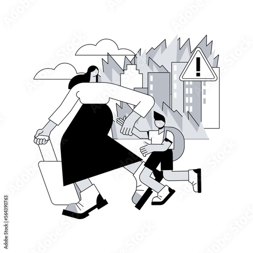 Forced migration abstract concept vector illustration. Movement of people, forced displacement, refugee group, run from war, travelling with bags, return home, displaced persons abstract metaphor.