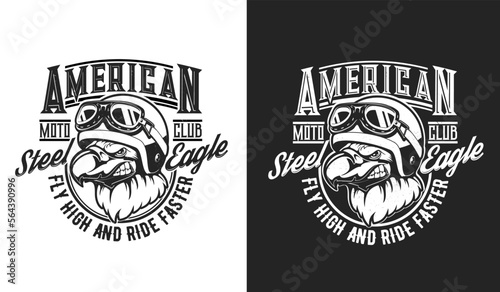 Leinwand Poster Eagle pilot mascot, racing club t-shirt print, moto races and speedway sport vector emblem