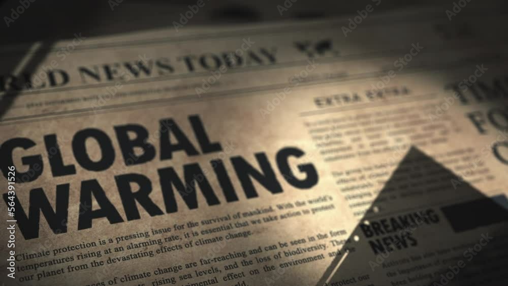 Global warming climate crisis article in old retro newspaper in archive of print news editorial office, motion graphics animation Global warming climate crisis article in old retro newspaper in archive of print news editorial office, motion graphics animation
