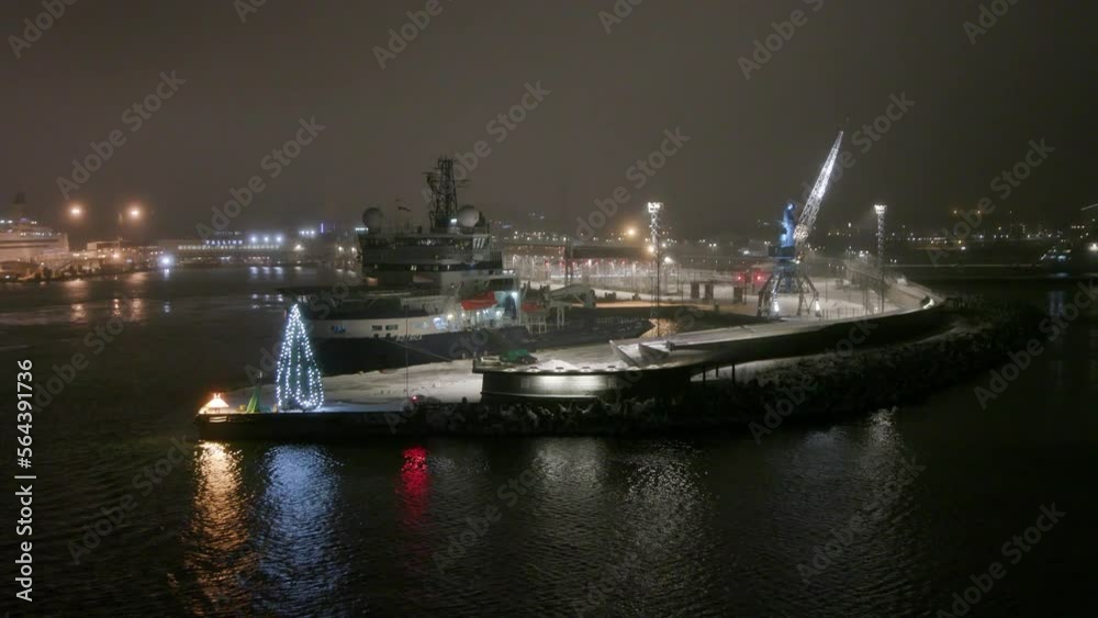 Estonian port during dark evening hour in winter Estonian port during dark evening hour in winter