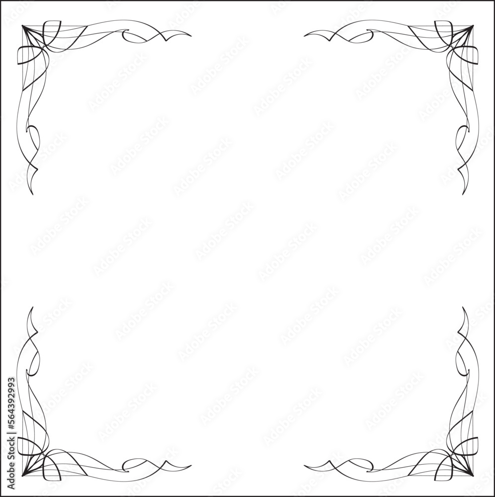Black and white monochrome ornamental border for greeting cards, banners, invitations. Isolated vector illustration. Art nouveau style