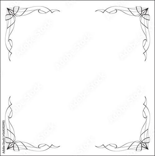 Black and white monochrome ornamental border for greeting cards, banners, invitations. Isolated vector illustration. Art nouveau style