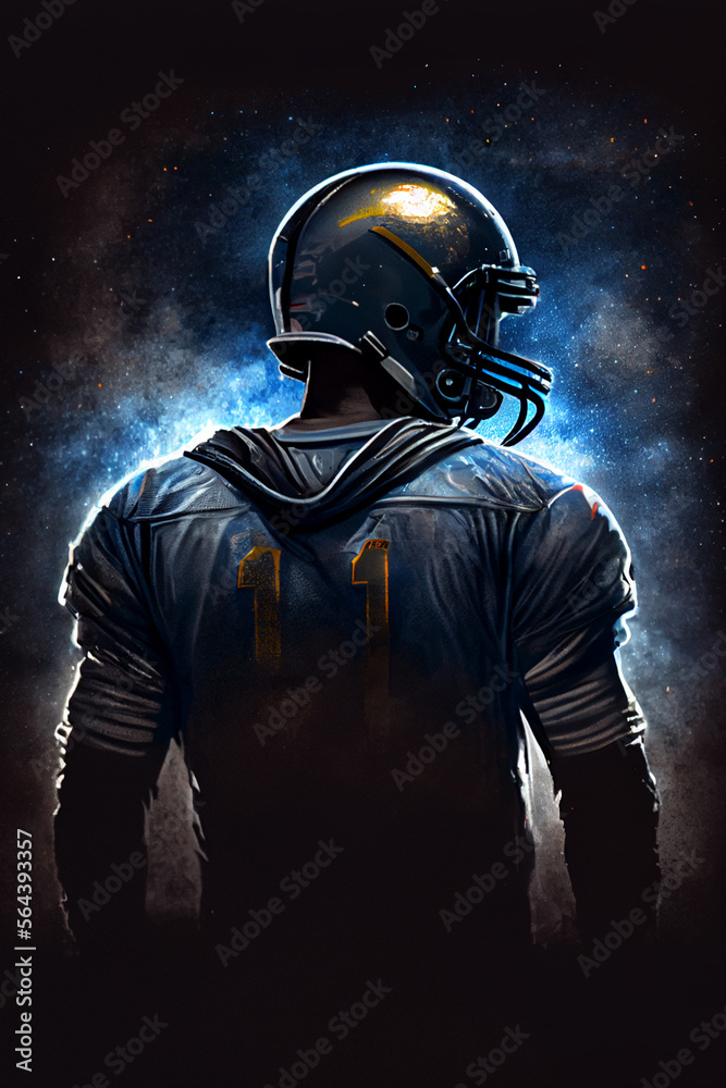 Amerikanischer Football Spieler mit helm und ball im Mondlicht - Generative Ai Amerikanischer Football Spieler mit helm und ball im Mondlicht - Generative Ai
