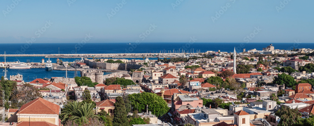 Panoramic view of the city of Rhodes, Greece.