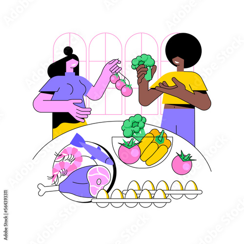 Paleo diet isolated cartoon vector illustrations. Cheerful friends talking and cooking together, people on a paleo diet, healthy nutrition, saturated fat and protein food vector cartoon.