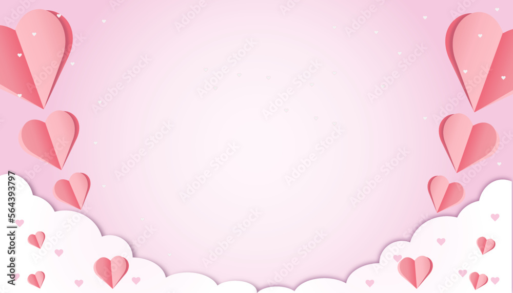 pink valentine frame border in paper cut out style for valentine's day with copy space for text