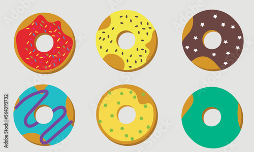 Set of bright donuts with sprinkles